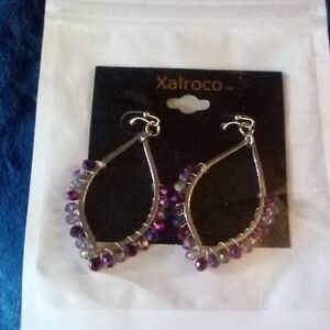 NEW!  Teardrop Silver & Purple Beaded Earrings